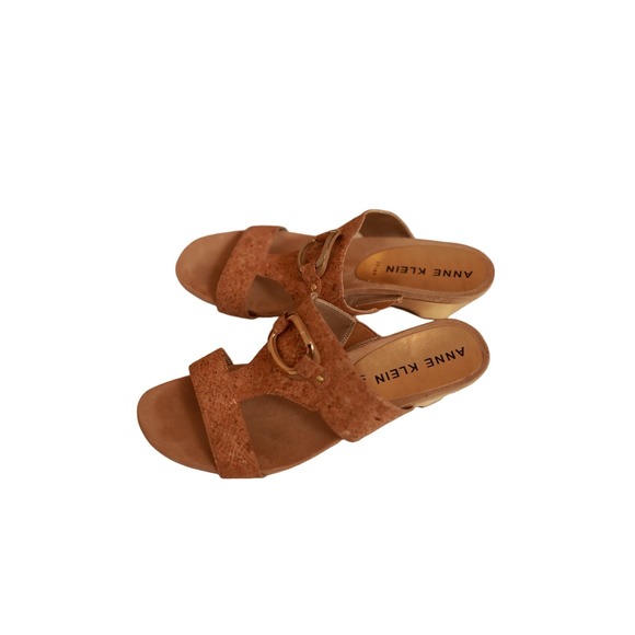 Anne Klein Akteela Cork Gold Slip On Sandals Heels Size 10 M - Picture 5 of 5